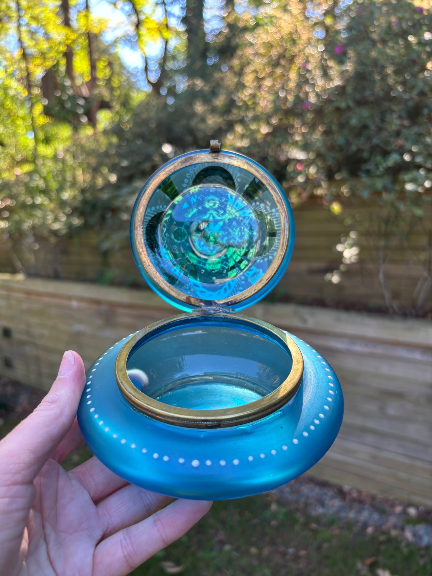 Gorgeous older blue and gold dresser box with handpainted details!