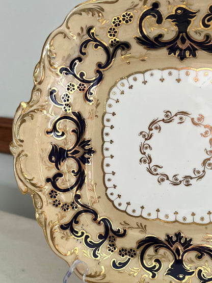 Early 19th Century Coalport England Three-Piece Dessert Set | Cobalt, Rich Cafe Au Lait & Gilt