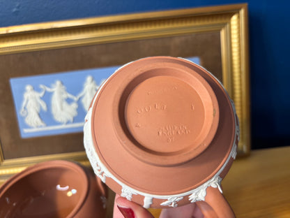Wedgwood Jasperware terracotta lidded sugar bowl and creamer set!