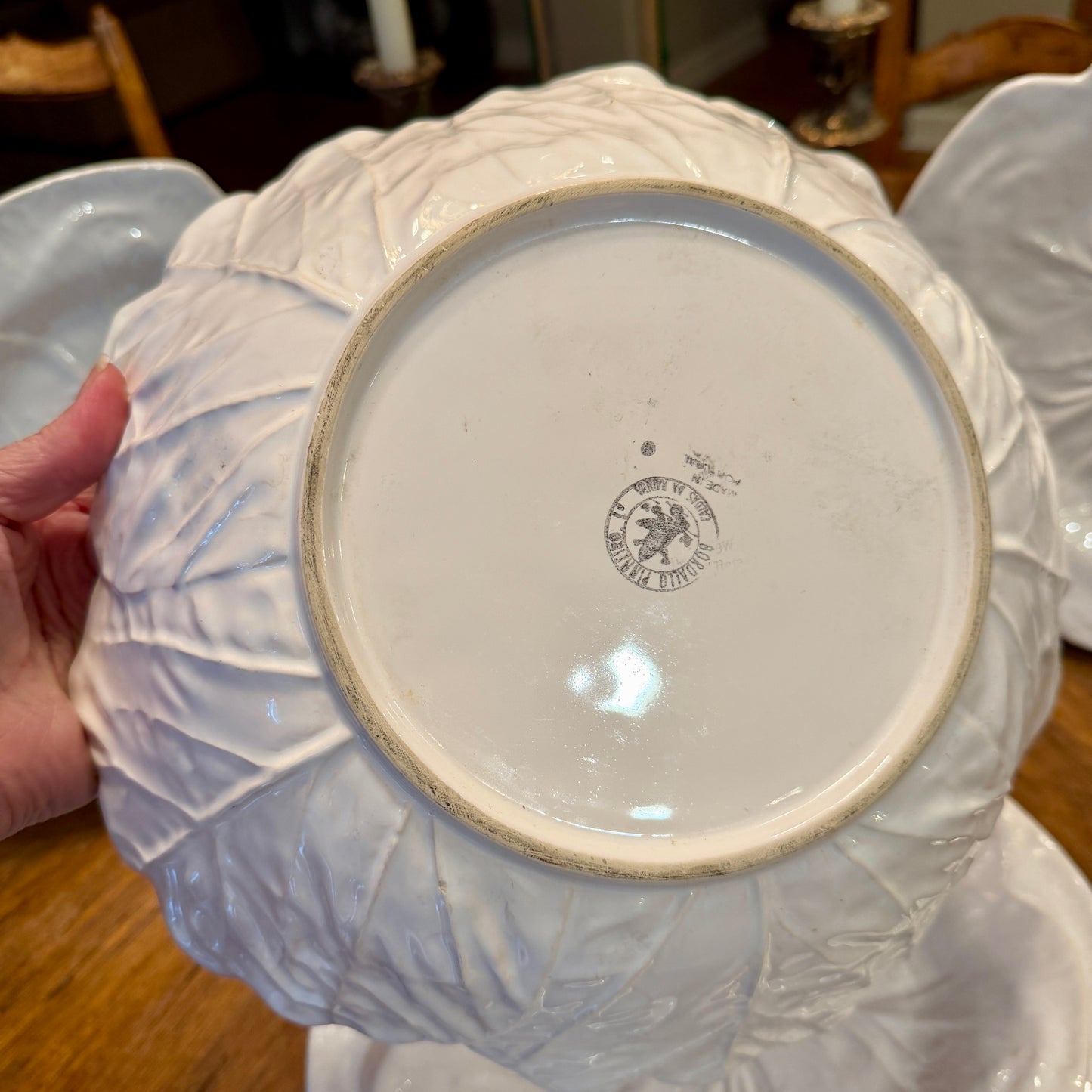 Gorgeous scalloped cabbage ware centerpiece bowl by designer BORDALLO pinheiro of Portugal 11 x 3.5
