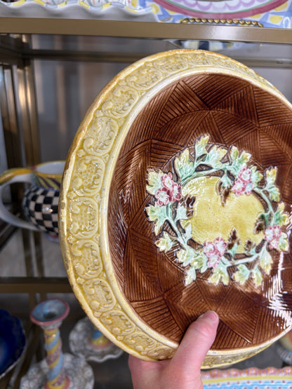 Antique Majolica bread platter with beautiful flowers!