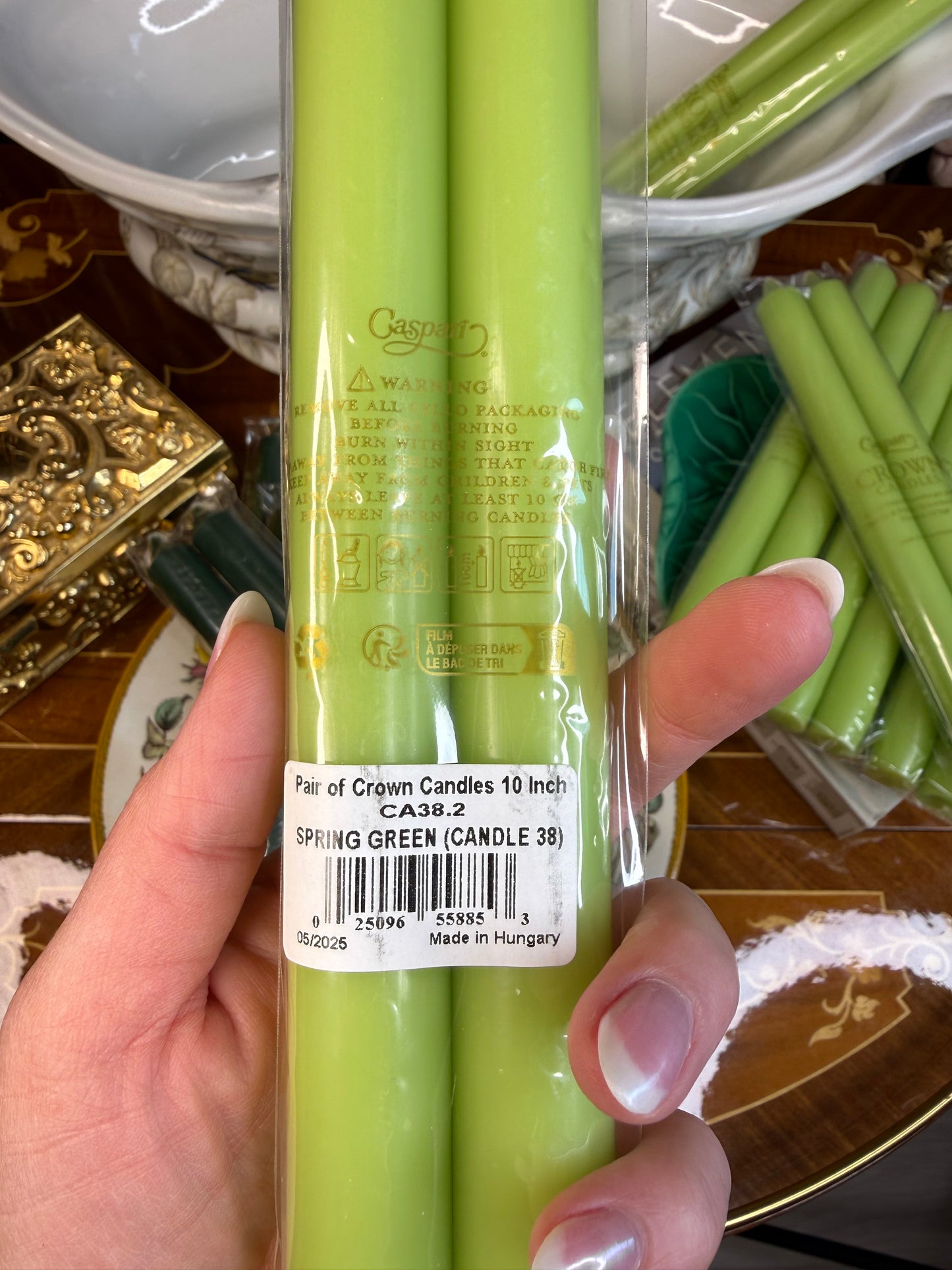 Caspari Straight Taper 10" Candles in Spring Green (2) Candles Per Package