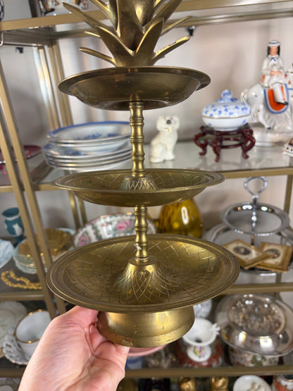 Gorgeous 14” three tiered pineapple brass tray!