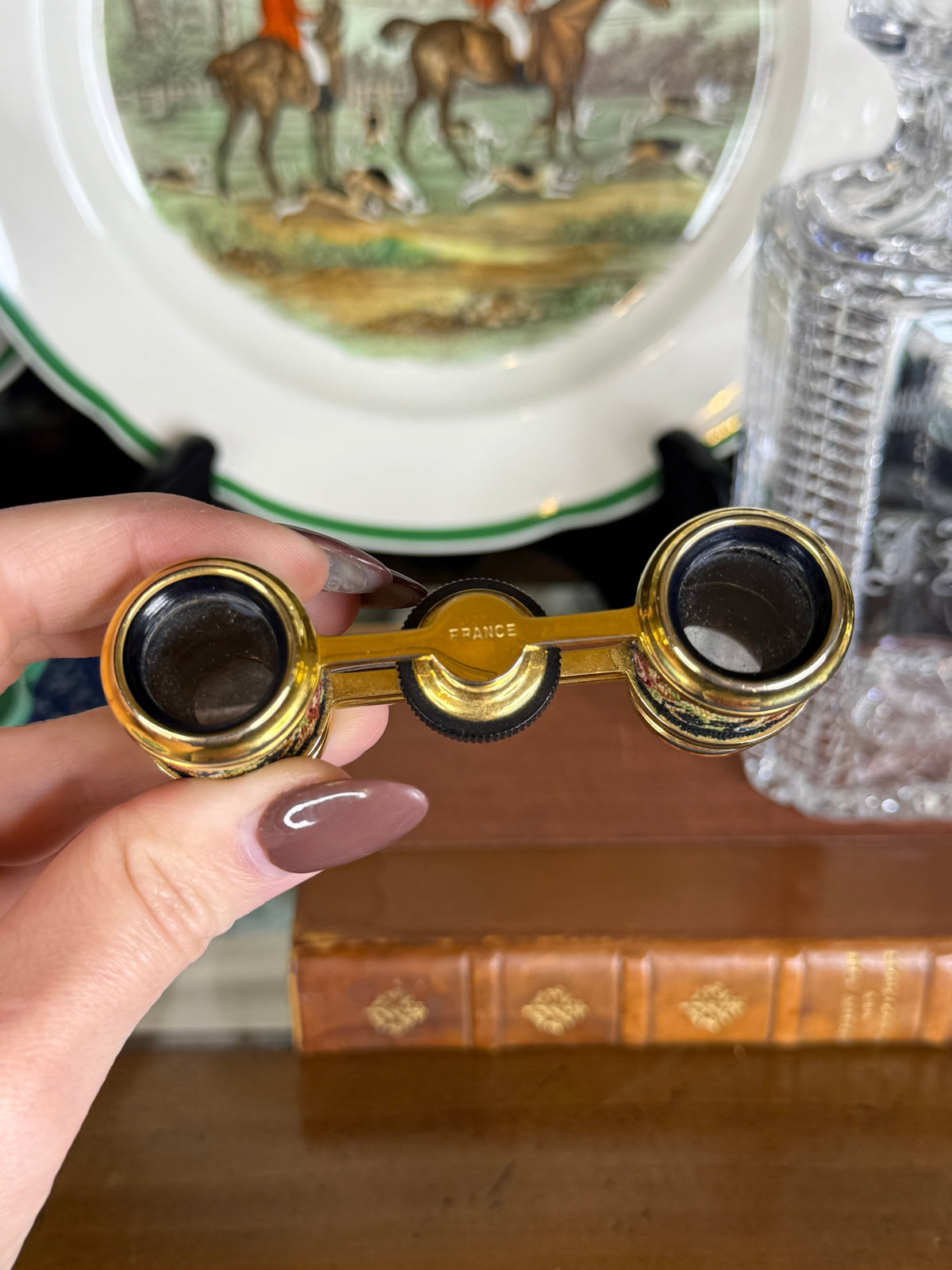 RESERVED - MOLLIE- Vintage French Petit-Point Opera Glasses, Floral Needlepoint & Gilt Metal Theater Binoculars, c.1930–1950, 3.5” W x 1.25” H