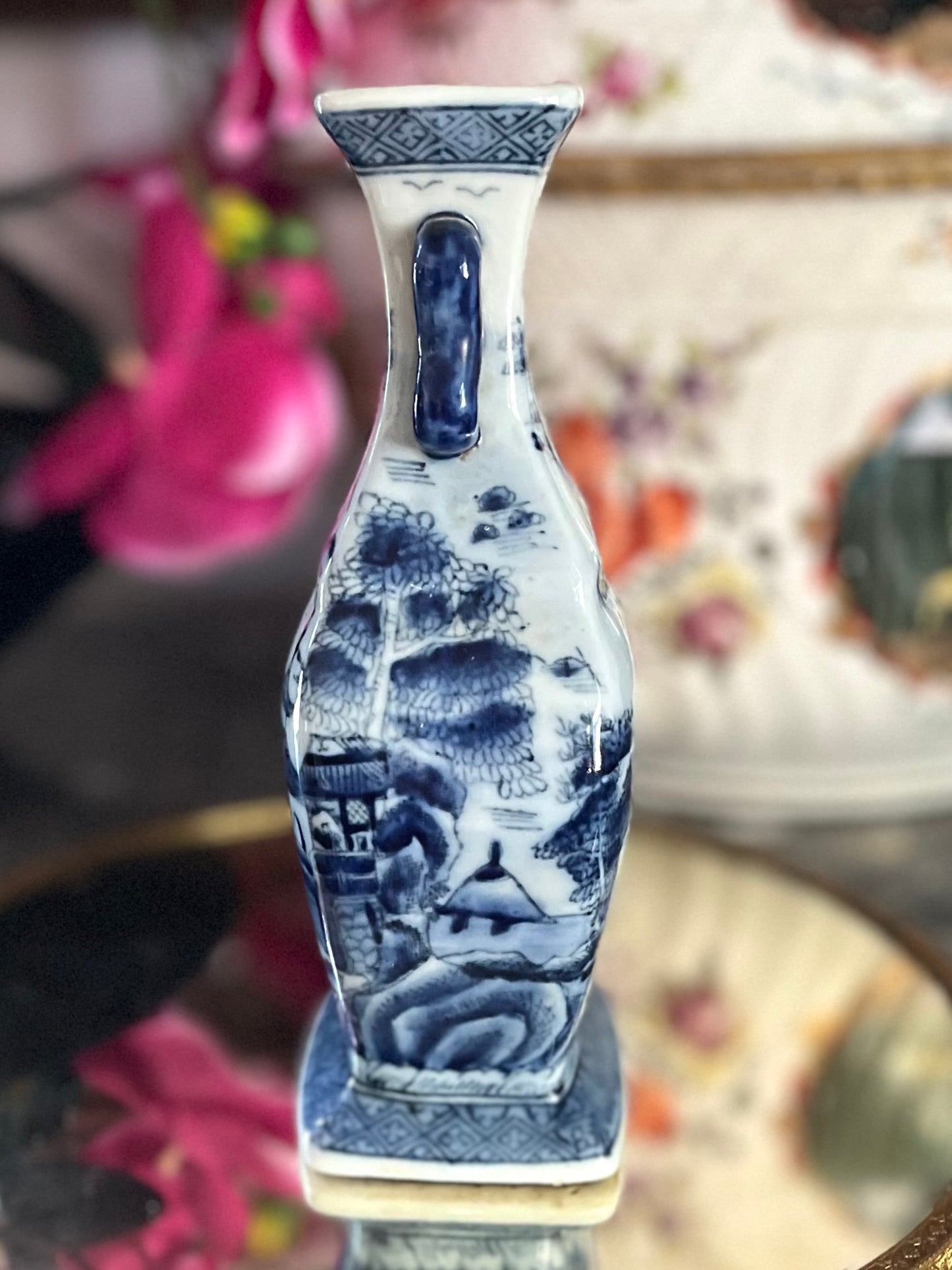 Vibrant 19th Century Chinese Export Blue And White Vase - 7” Pre 1891