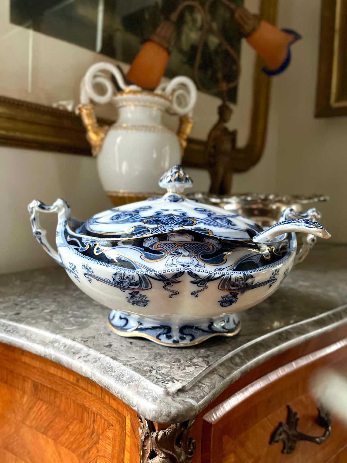 Live 09/29 Stunning Circa 1900 Royal Staffordshire Iris 3-Piece Soup Tureen with Original Ladle – Marked
