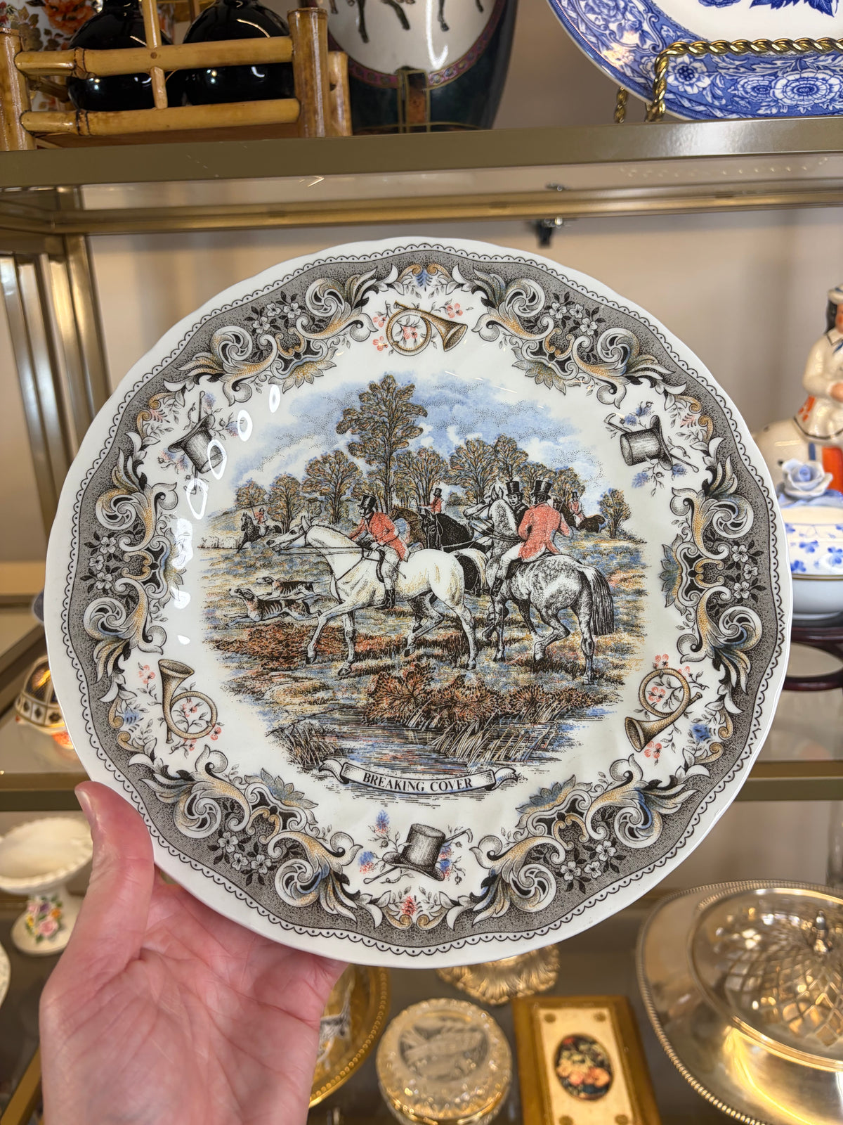 Churchill Herrings Hunt Brown Multicolor Transferware plate!
