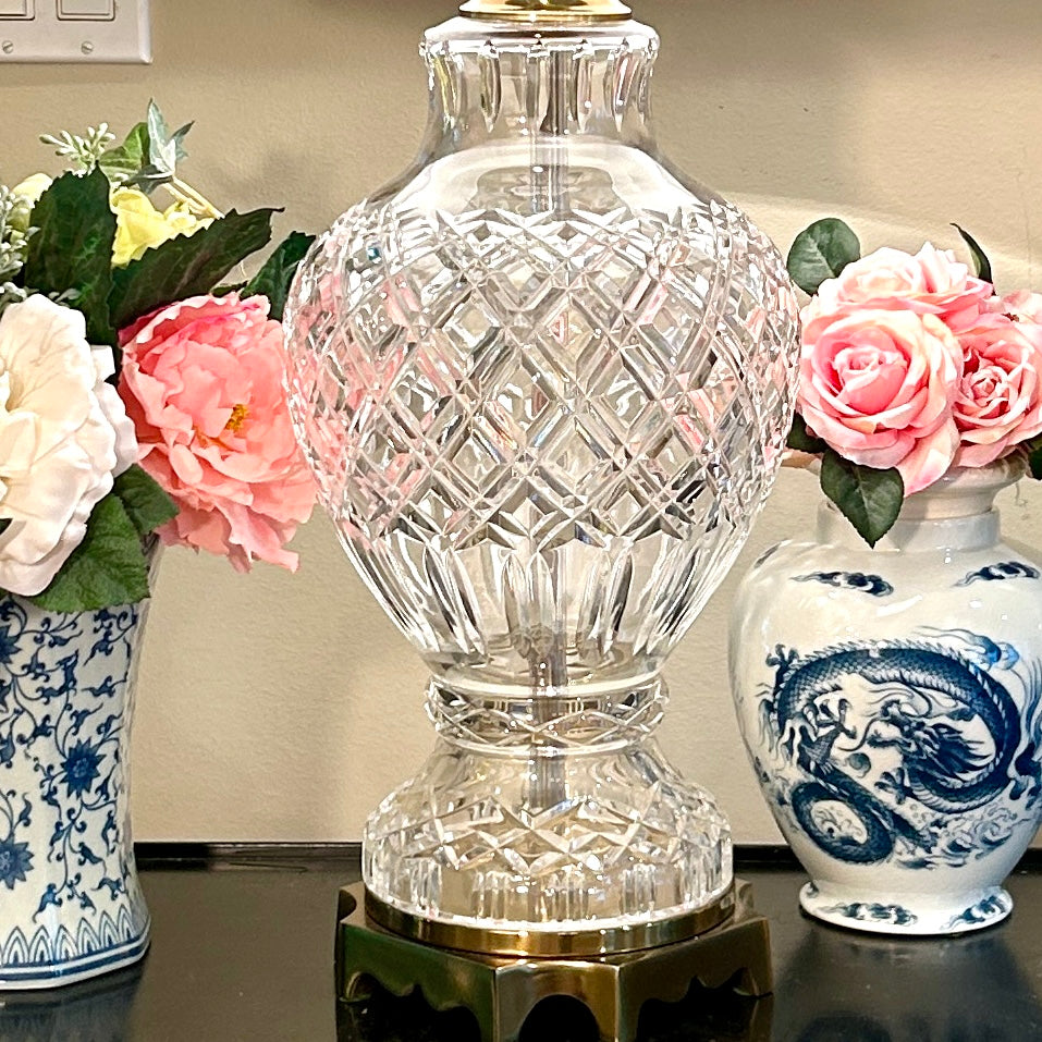 Statuesque Designer  Vintage Crystal & brass fretwork heirloom lamp