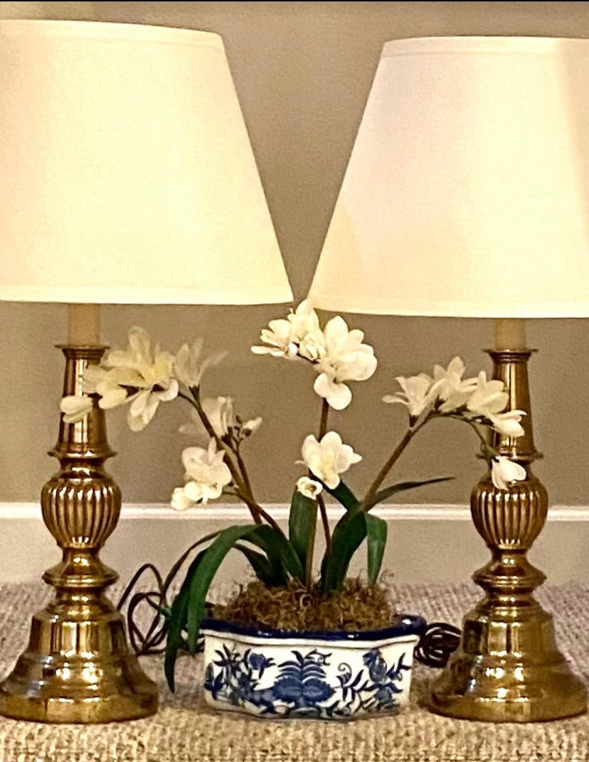 Pair of vintage brass chinoiserie chic lamps