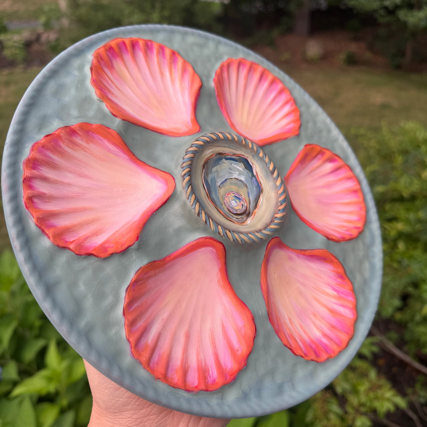 Pearl hand painted oyster plate