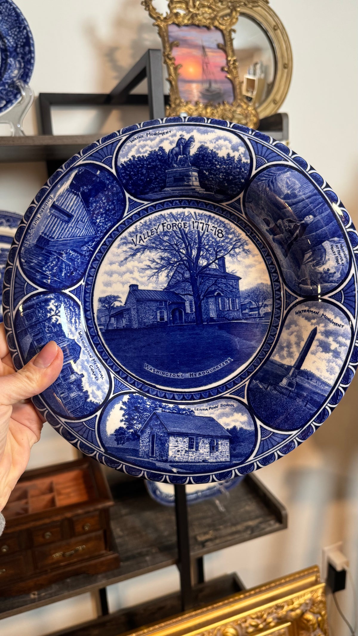 Blue and white vintage historical plate