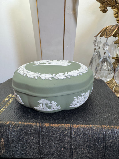 Wedgwood sage green and white flower shape box