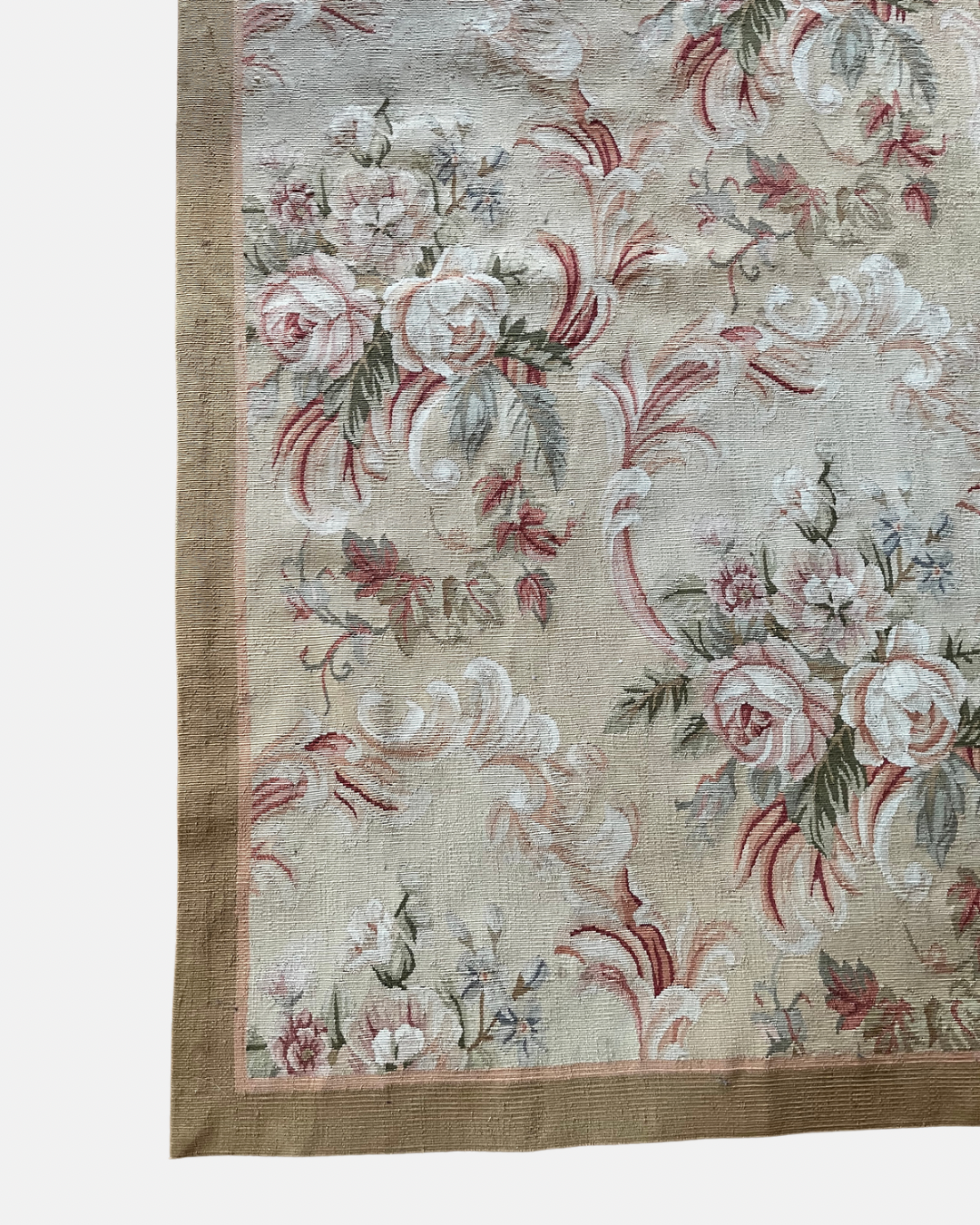 Live 09/01 Handwoven Aubusson Floral Rug – 6’ x 9’ – Soft PaletteRomantic Rose & Floral Design