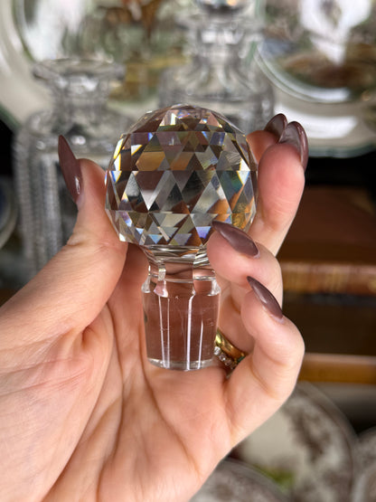 Antique T.G. Hawkes Cut Crystal Brandy & Whiskey Decanters, Pair with JBB Monogram & Faceted Stoppers, c.1900–1920, 8.5” H x 3” W | Pair