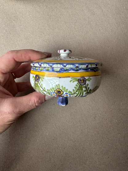 Hand-Painted Portuguese Lidded Sugar Bowl | F.F. Marques Celeste