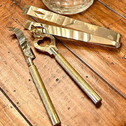 Vintage designer Georges Briard gold plated 3 piece bartool set
