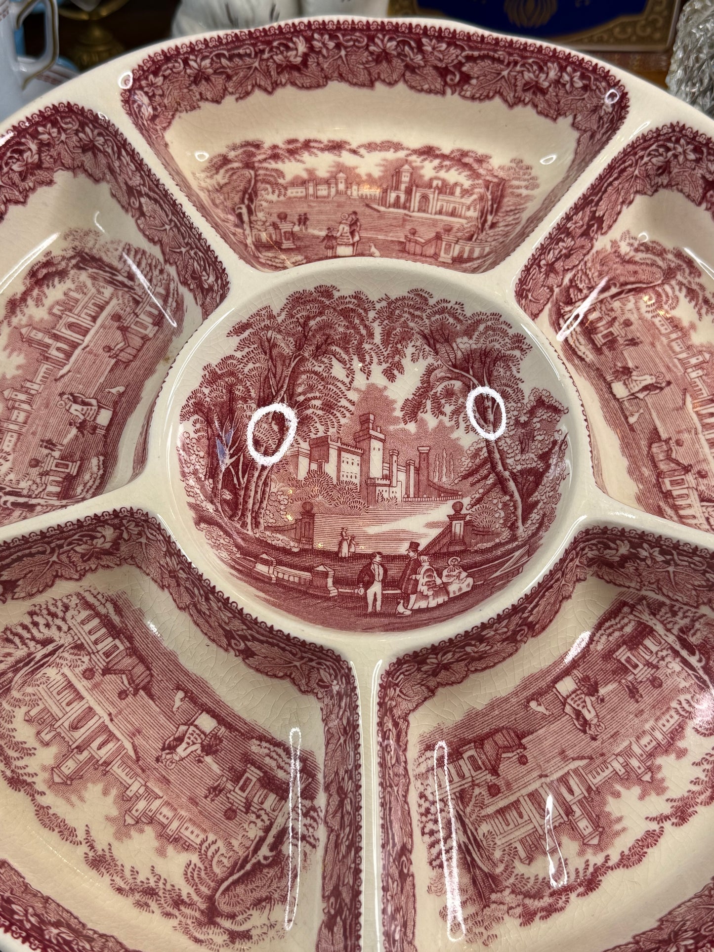 Vintage Mason’s Vista Red Transferware 6-Section Serving Tray | 12” English Ironstone