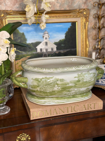 Danny's Fine Porcelain: 19Lx8.5Wx7H- Oval Centerpiece Basin - Green Scene