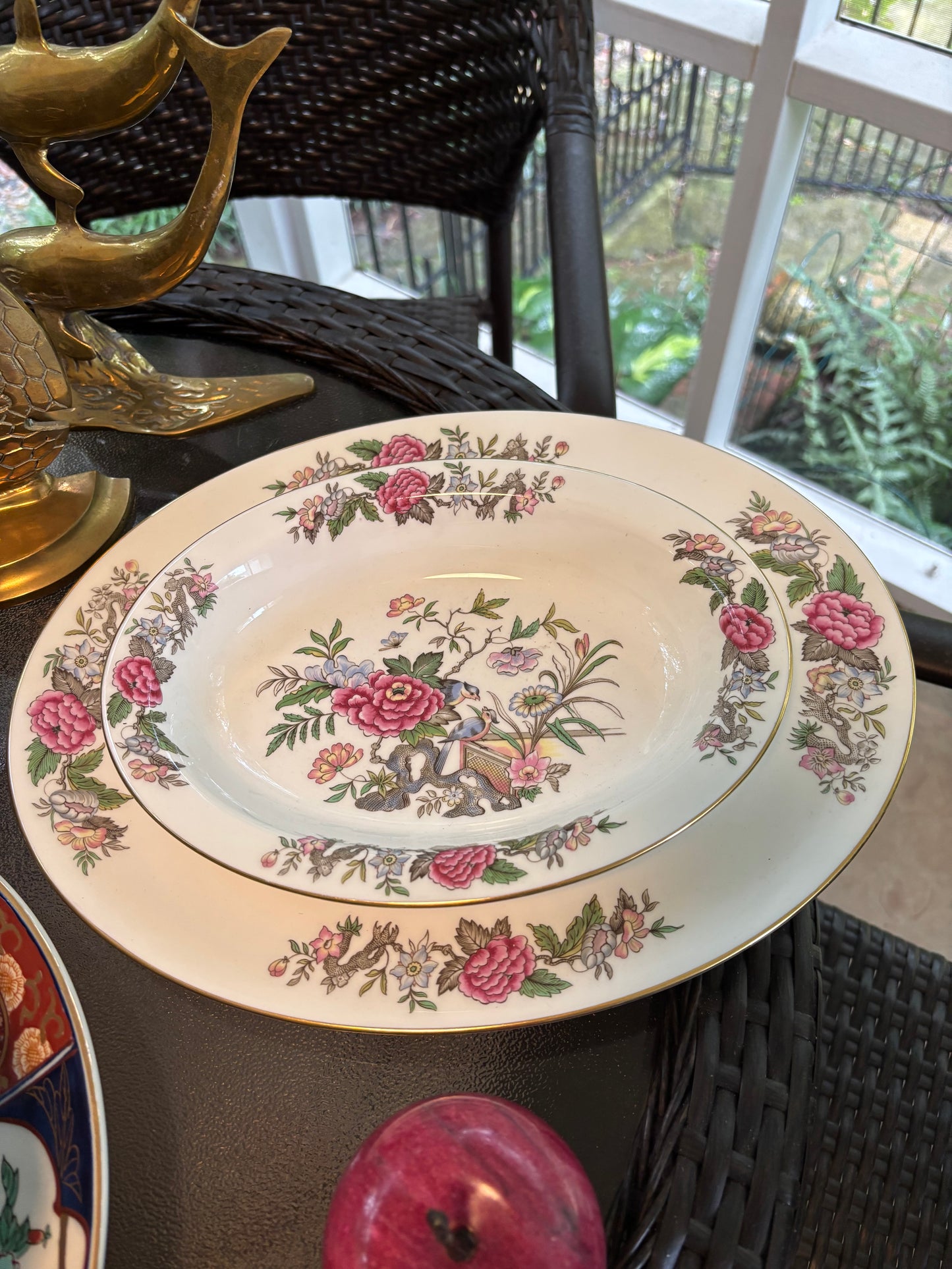 Vintage Wedgwood Cathey platter and Serving Bowl with Gorgeous florals and birds! - Excellent condition!