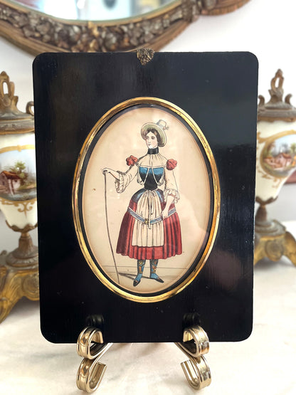 Grand Tour 19th Century Hand Colored Lithograph In Ebony Frame - Actress Pauline Virginie Dejazet