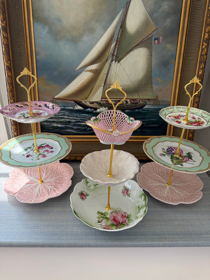 Stunning 3 Tier Plate Stand Pink, Cream & Green