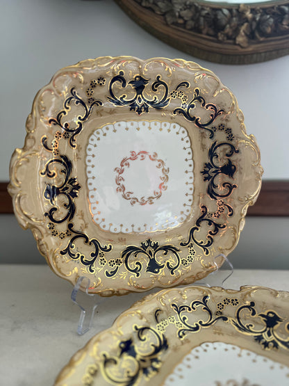 Early 19th Century Coalport England Three-Piece Dessert Set | Cobalt, Rich Cafe Au Lait & Gilt