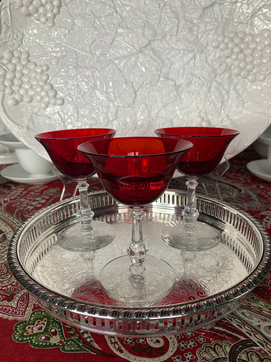Set (3) Ruby Blown Glass Coupes by Imperial Glass-Ohio