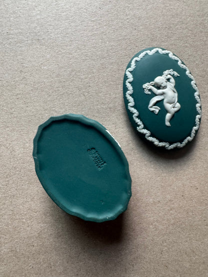 Cherub teal trinket box Wedgwood 3x2x1.5”