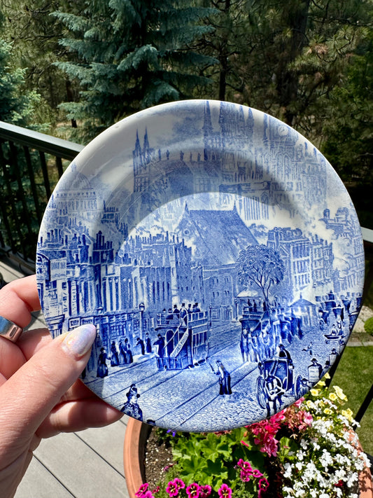 Pair of EIT England Blue & White Transferware Plates | London Landmarks & Street Scene | 6⅞”