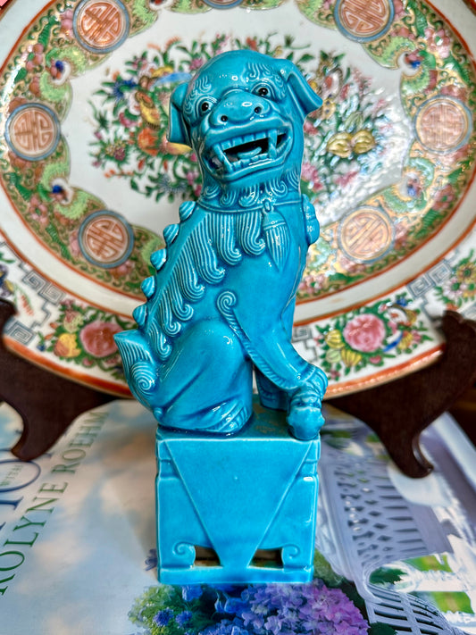 Fabulous Vintage Chinese Turquoise Blue Foo Dog Statue