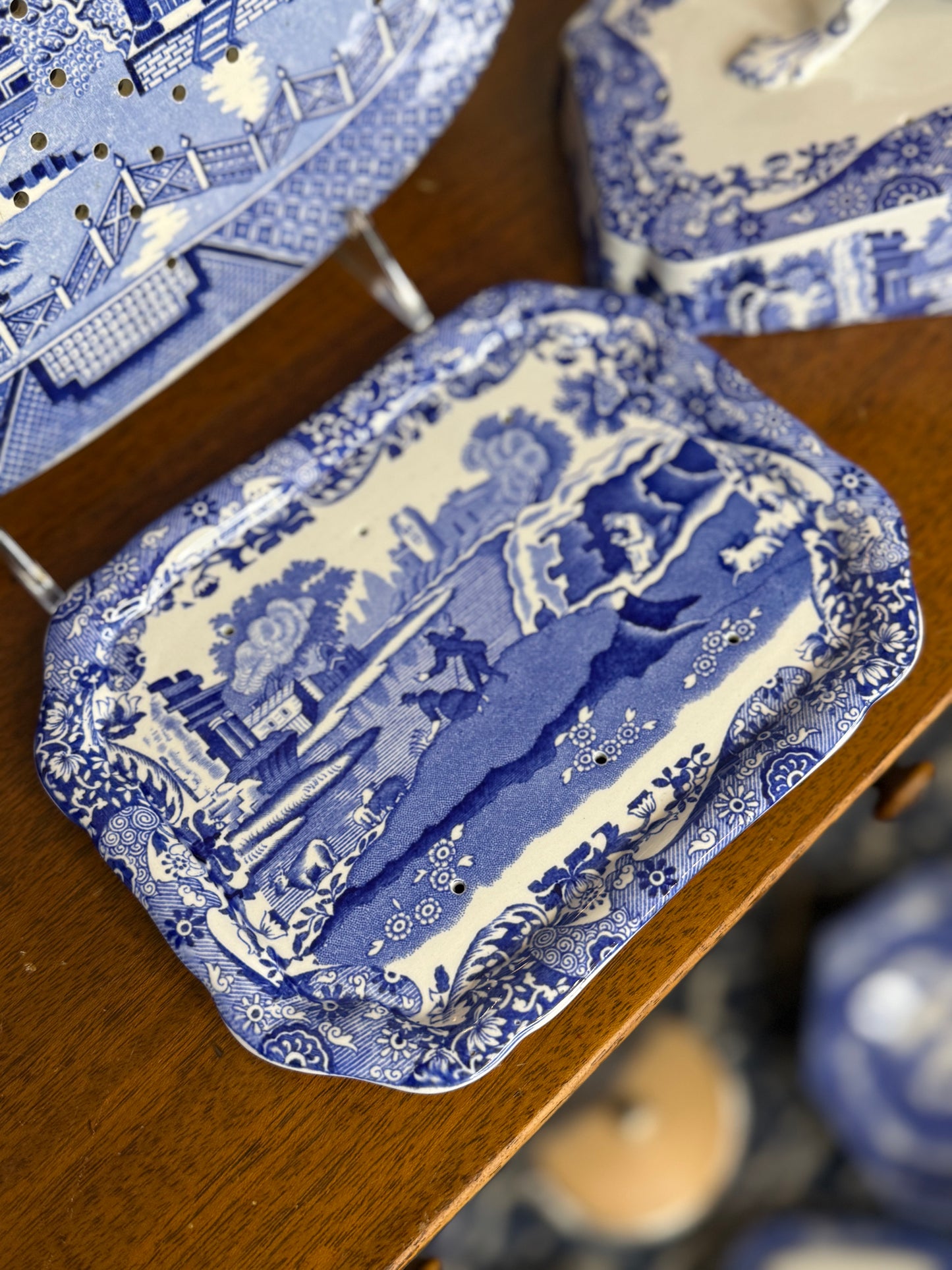 Pristine! Antique Copeland Spode “Blue Italian” Cheese Dish & Cover, c.1920 – English Transferware - DA4284