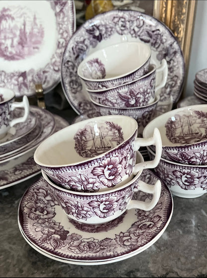 Rare Expansive Mulberry Transferware - Safe Harbour Royal Staffordshire - Service In Mint Condition