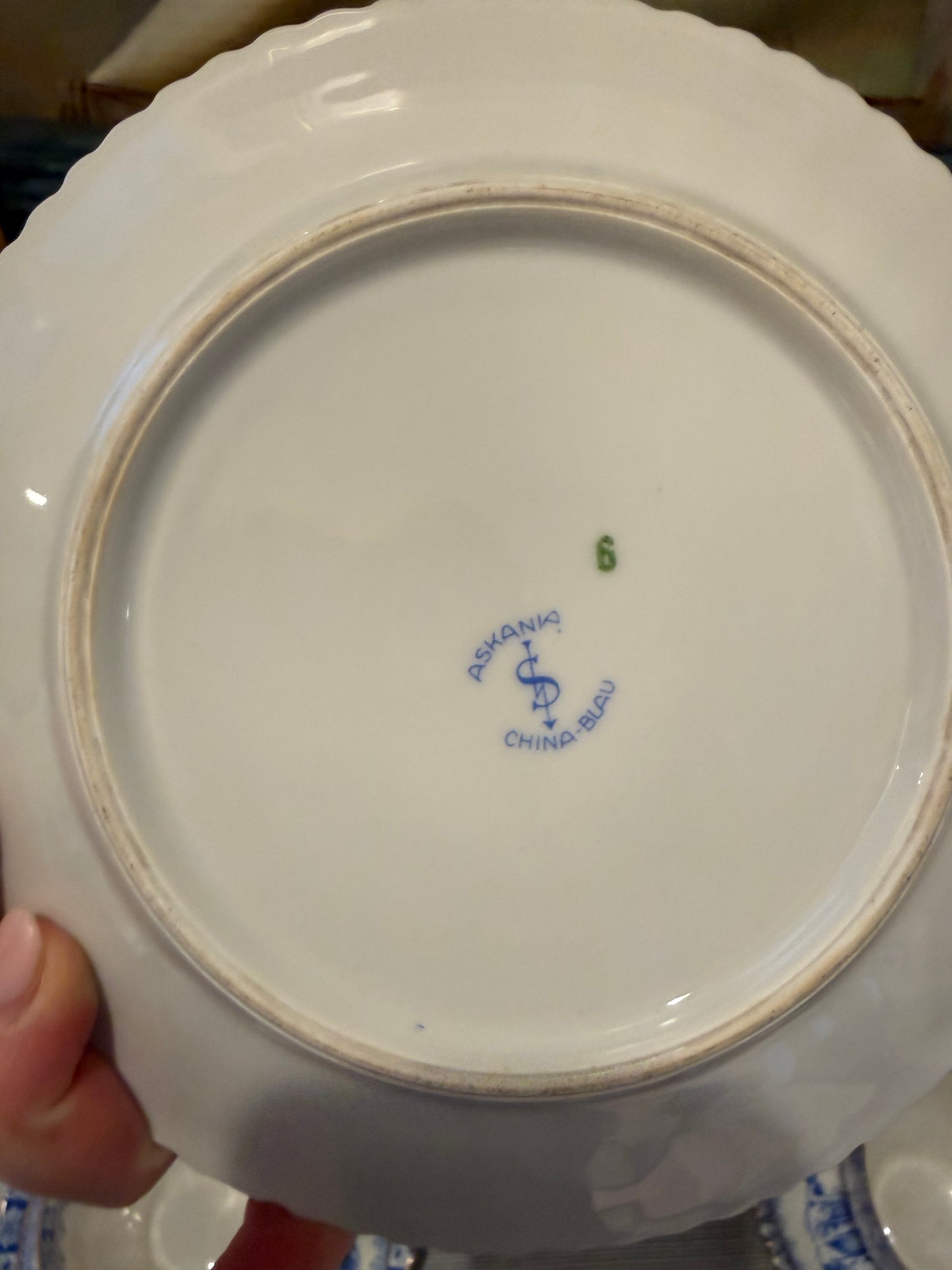 Vintage Blue & White Porcelain Set for 2 - Pair of Teacups, Saucers & Dessert Plates