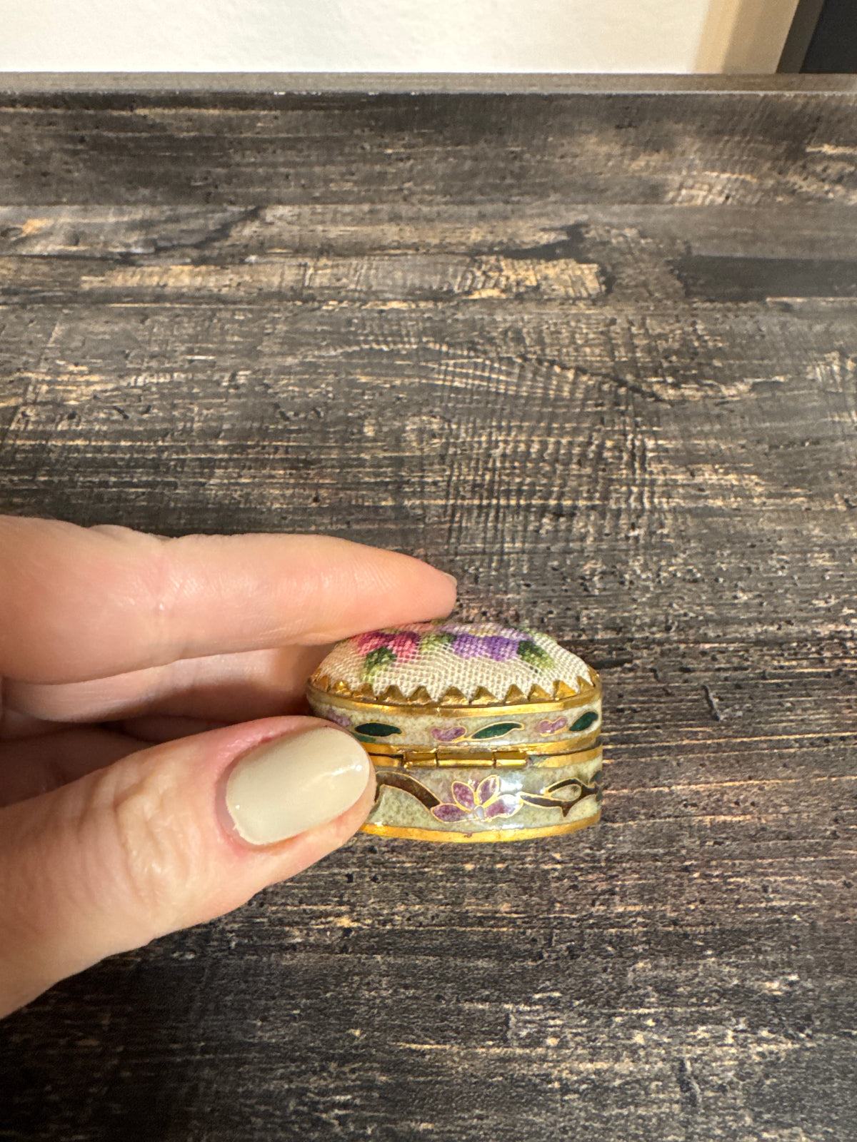 Vintage Porcelain Petit Point Floral Trinket Box