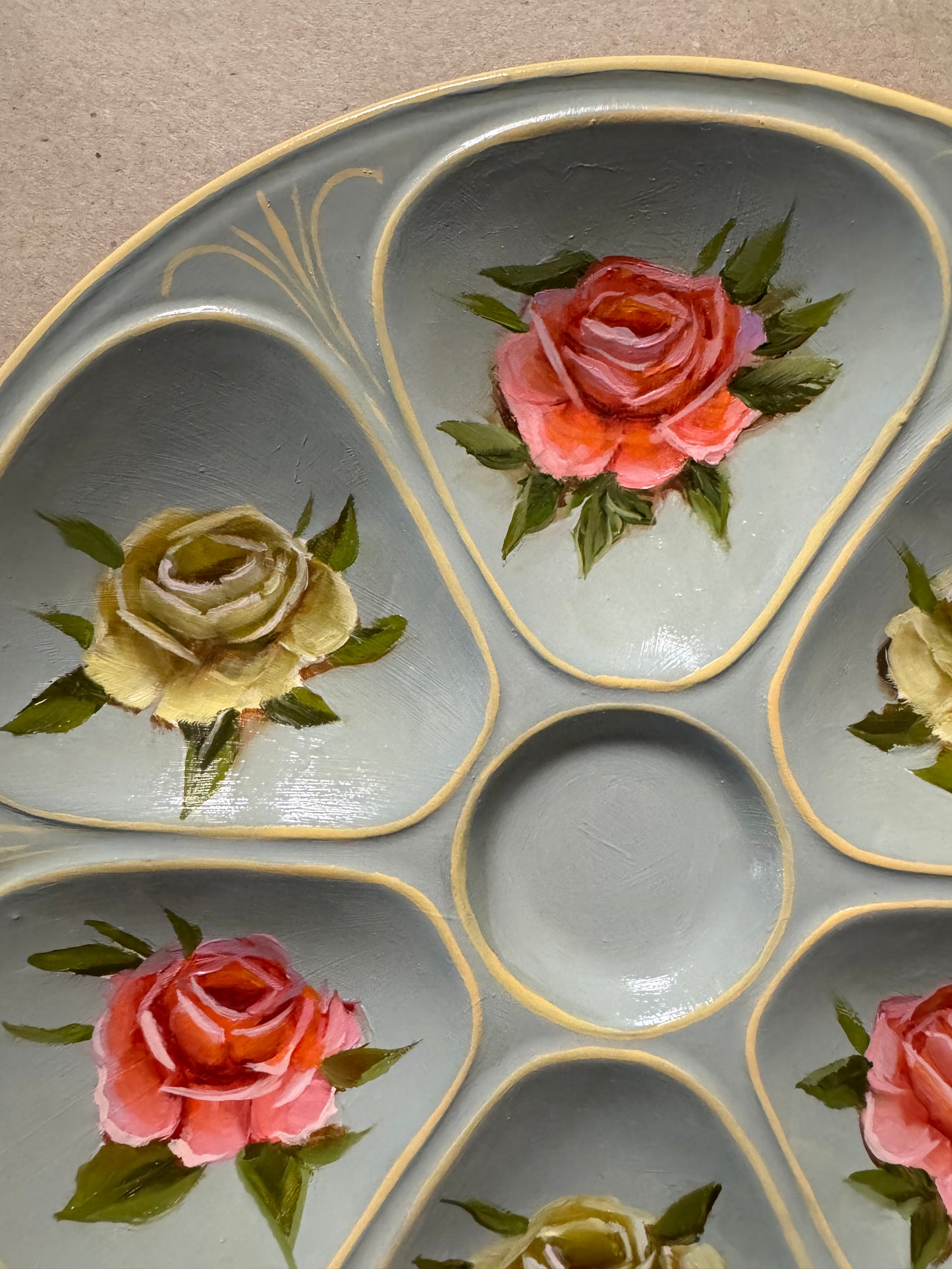 Floral hand painted oyster plate 9” diameter