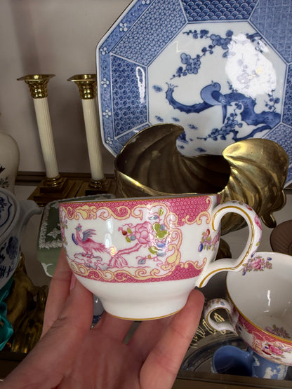 Minton Pink Cockatrice teacups pair!