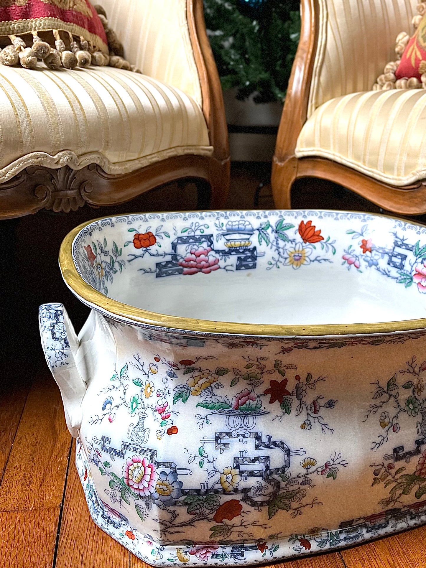 Exceptional Antique 1860-1890 Ashworth Bros. England Large Indian Tree Transferware Planter / Cachepot / Footbath