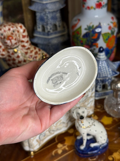 Vintage Pair of Hand-Painted Porcelain Dalmatian Dogs on Cobalt Bases (5.25”) English