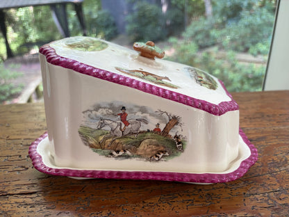 Stunning antique Copeland Spode hunting scene cheese dome!