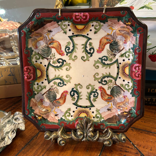 Delightful Chinoiserie rooster square plate 8.5d