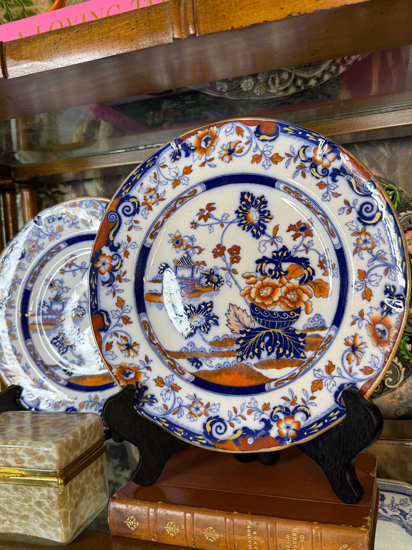 Antique Minton Imari Chinoiserie 10” Cabinet Plate |Cobalt, Iron Red & Gilt – England – c.1900