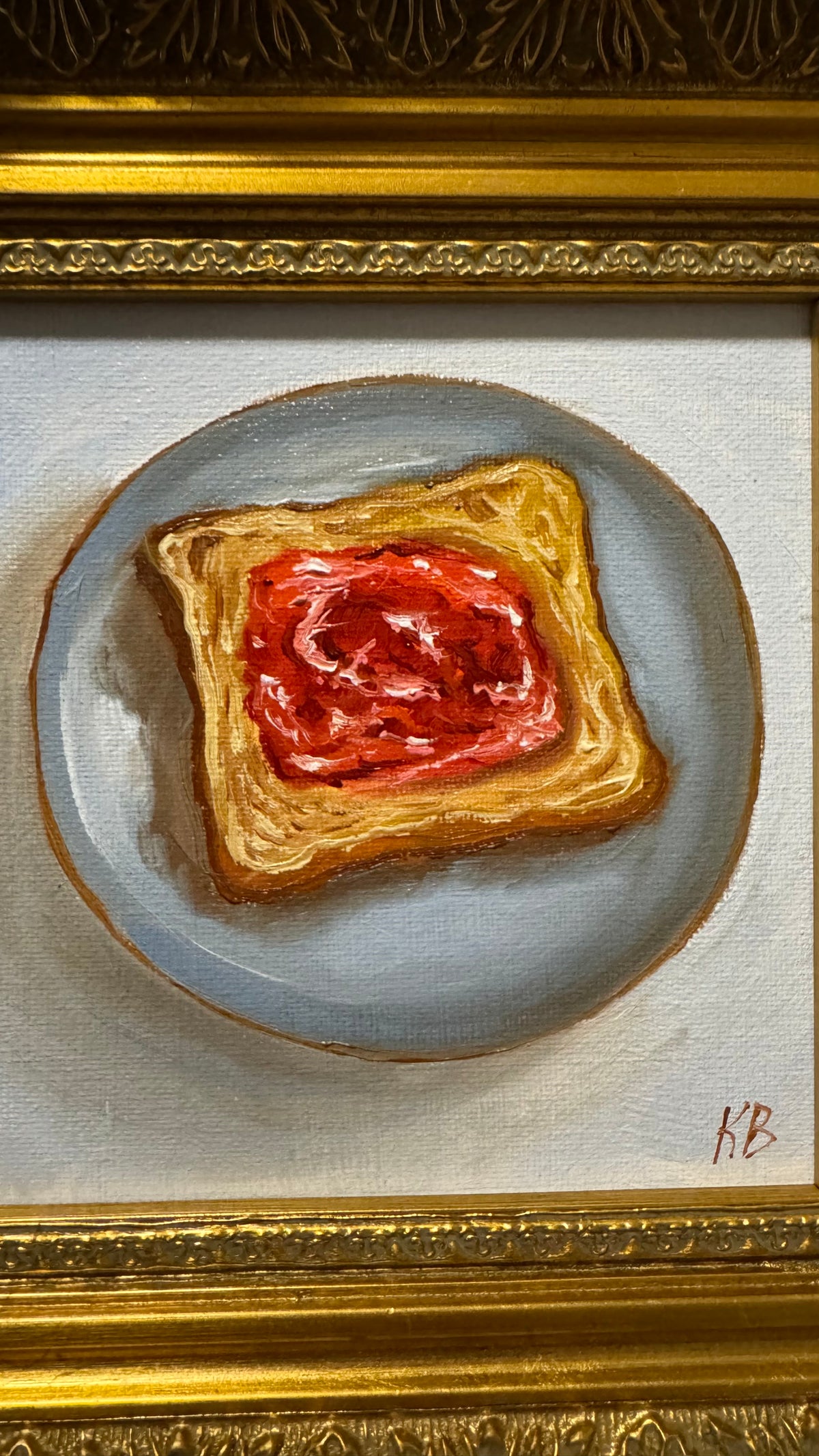 Toast with Strawberry Jam Original Framed Oil Painting Kitchen Wall Art