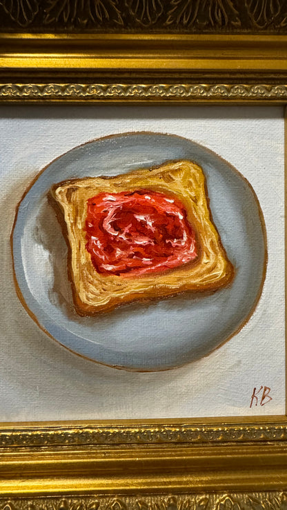 Toast with Strawberry Jam Original Framed Oil Painting Kitchen Wall Art
