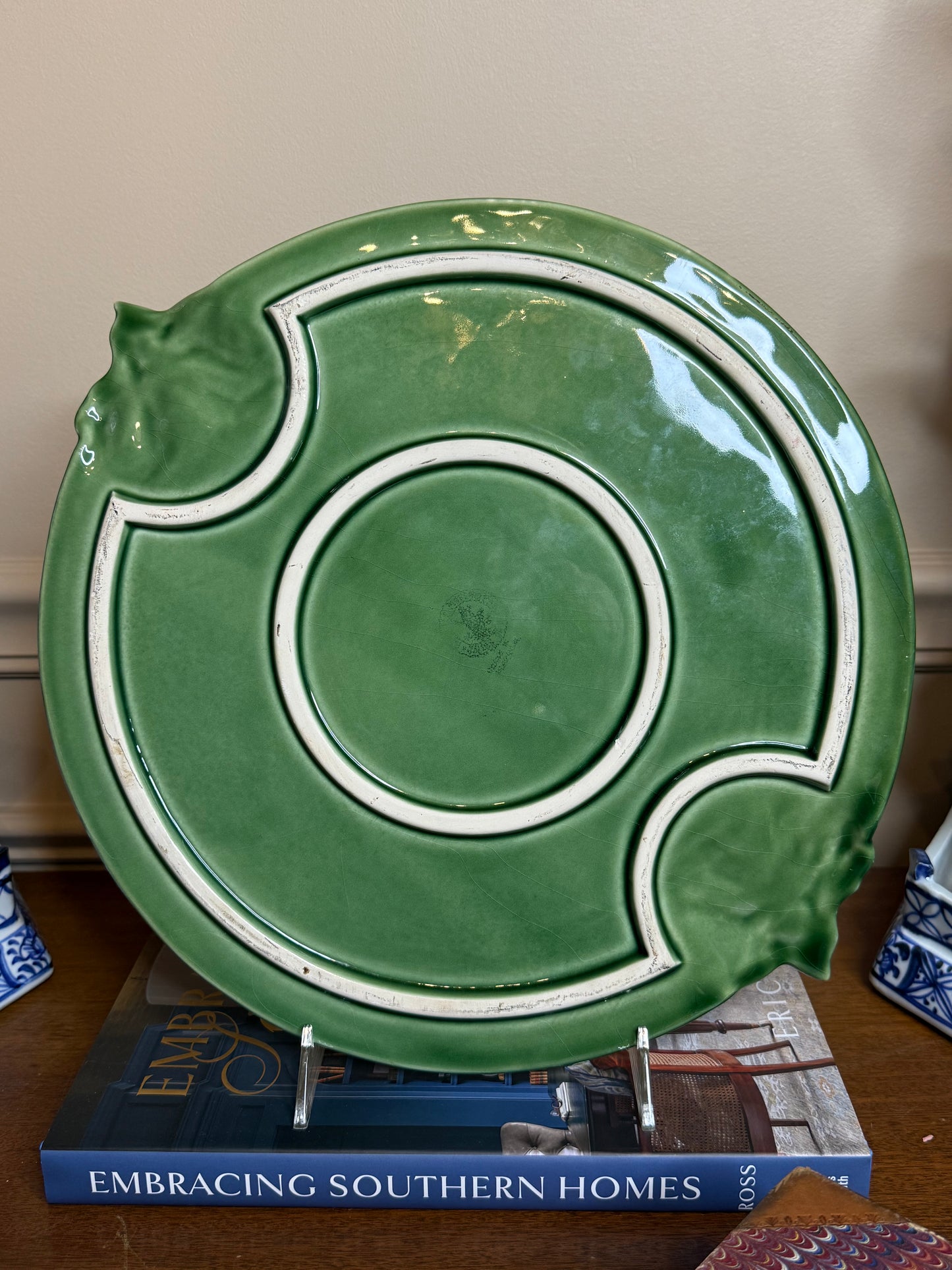 Vintage Bordallo Pinheiro Green Grape Cheese Board / Serving Platter | 15” Handle-to-Handle | Portugal