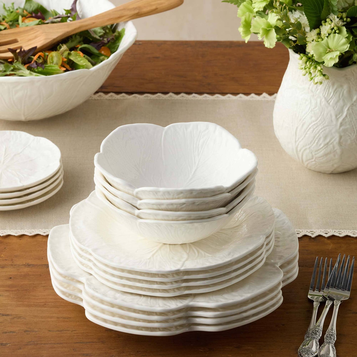 White Cabbage Cereal Bowl, 8"D Ceramic Soup Bowl