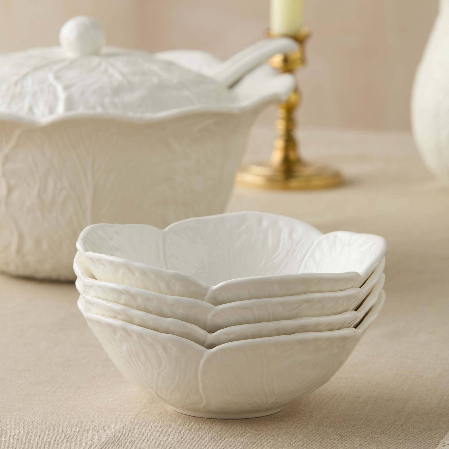 White Cabbage Cereal Bowl, 8"D Ceramic Soup Bowl