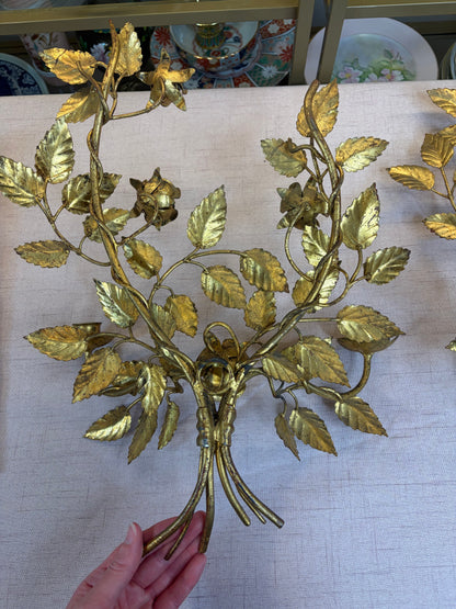 Stunning floral gold sconces pair!