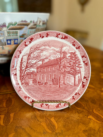 Vintage Old English Staffordshire Ware Red Transferware Historic Plates, Virginia Landmarks