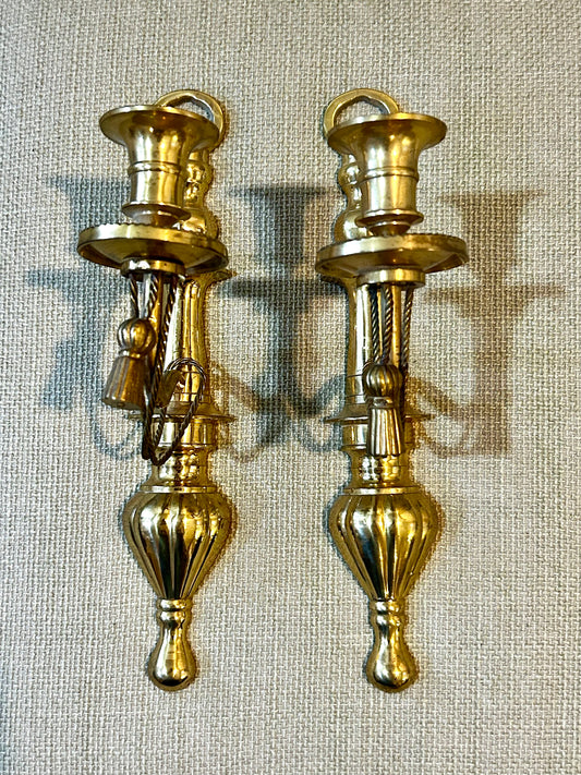 Vintage brass tassel candle wall sconces