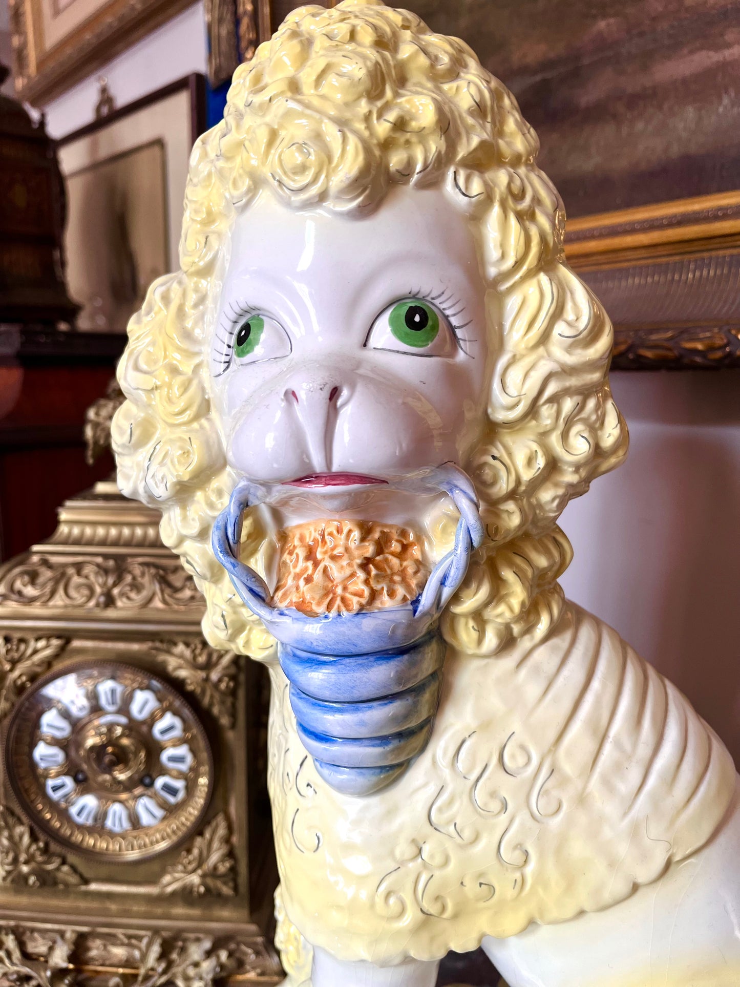 Fantastic Large Italian Hand Painted Poodle On Pillow